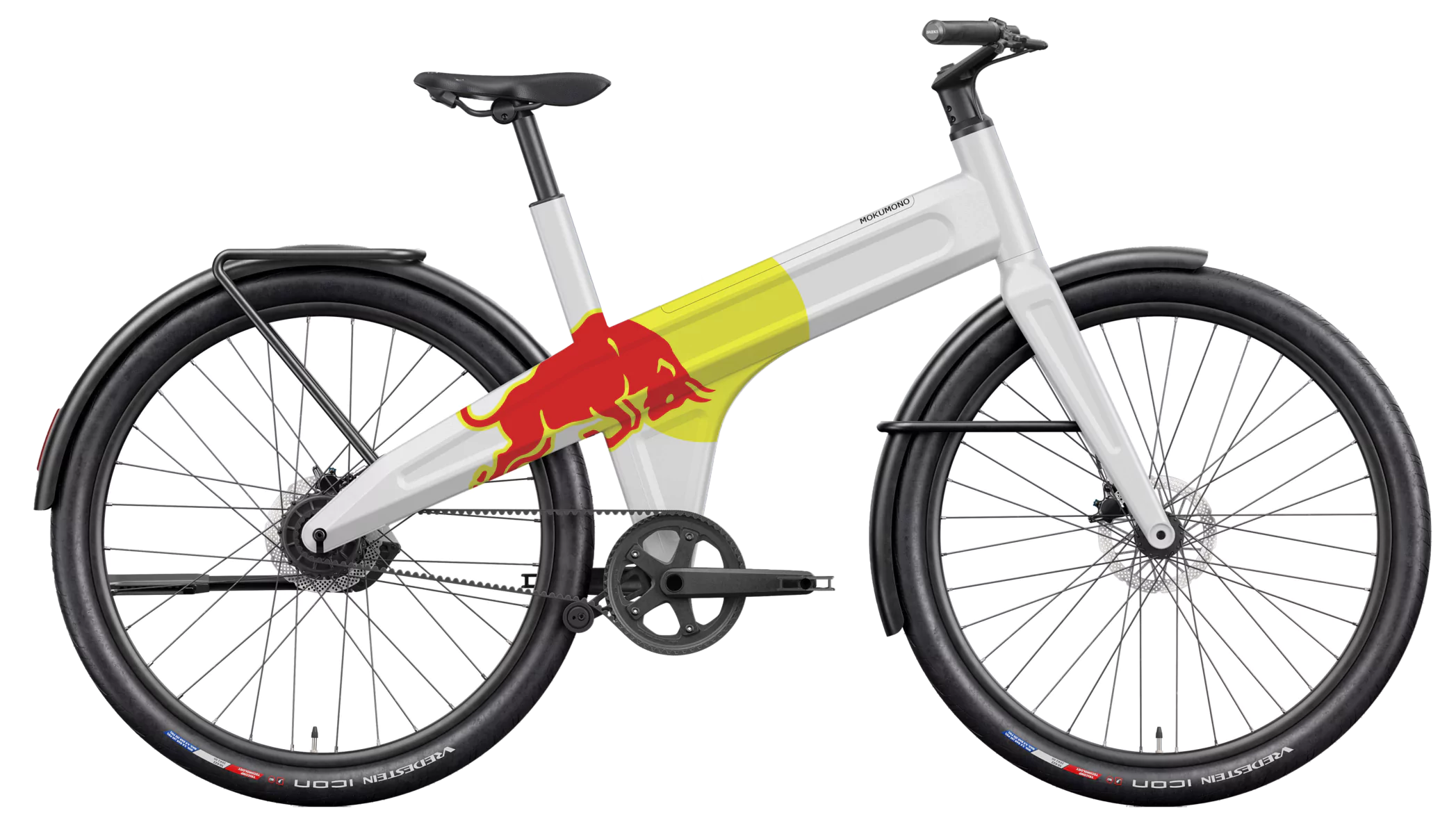 Mokumono Polder bedrijfsfiets met unieke bestickering en logo's